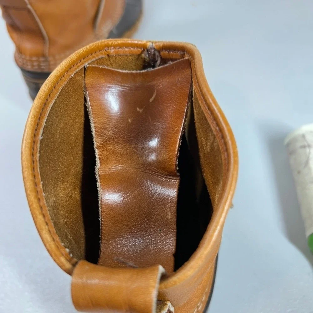 LL Bean Buckle Boots Mens Size 7 Tan Leather Brown Duck Bean Boots‎ USA Buckle
